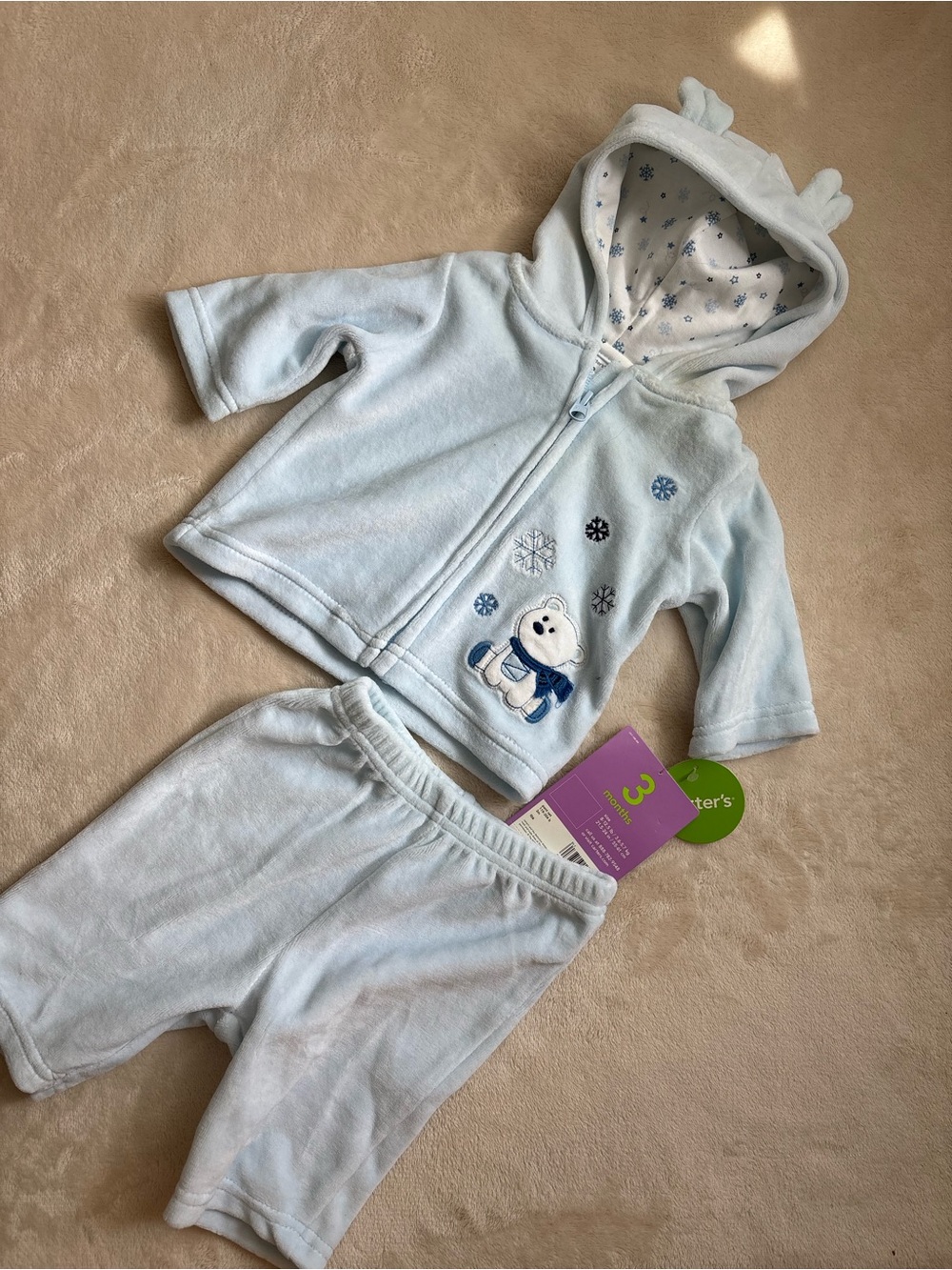 NWT Carter’s Baby Blue Polar Bear Fleece Set - 3 Months